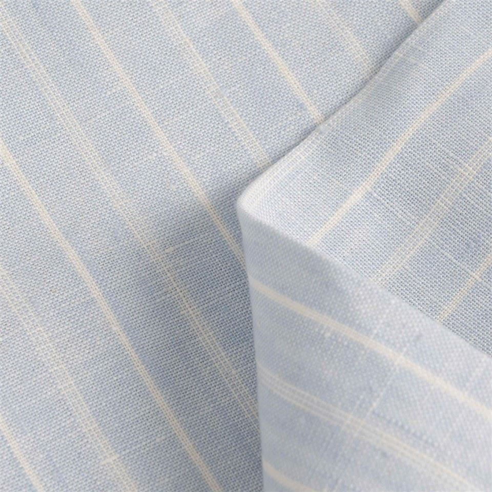 Light Blue White Striped Linen Fabric factory