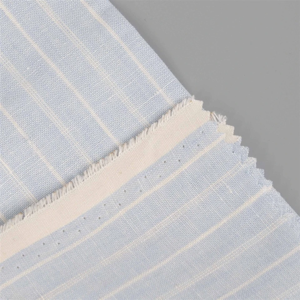 Light Blue White Striped Linen Fabric manufacturers